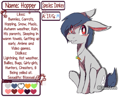 Size: 713x571 | Tagged: safe, artist:lottafandoms, oc, oc only, oc:hopper, donkey, blushing, bucktooth, donkey oc, male, simple background, sitting, smiling, solo, tail, transparent background