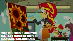 Size: 1920x1080 | Tagged: safe, edit, edited screencap, editor:quoterific, screencap, sunset shimmer, velvet sky, watermelody, wiz kid, human, equestria girls, g4, my little pony equestria girls: summertime shorts, the art of friendship, doctor who