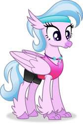 Size: 4011x5955 | Tagged: safe, artist:anime-equestria, silverstream, hippogriff, g4, 80s, alternate hairstyle, clothes, female, headband, jewelry, necklace, shorts, simple background, smiling, solo, tank top, transparent background, vector, wings