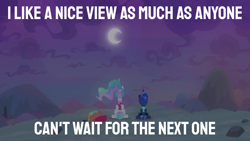 Size: 1920x1080 | Tagged: safe, edit, edited screencap, editor:quoterific, screencap, princess celestia, princess luna, between dark and dawn, g4, backpack, doctor who, moon, night, sitting