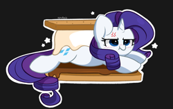 Size: 5320x3368 | Tagged: safe, artist:kittyrosie, rarity, pony, unicorn, g4, absurd resolution, angry, cross-popping veins, cute, emanata, female, food, lying down, madorable, mare, marshmallow, ponies in food, prone, raribetes, rarity is a marshmallow, rarity is not amused, s'mores, simple background, solo, unamused