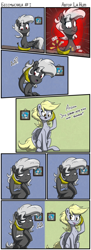 Size: 1300x3590 | Tagged: safe, artist:la hum, derpy hooves, oc, oc:headless female pegasus, pegasus, pony, g4, banana, bananaphone, comic, cute, cyrillic, derpabetes, duo, female, food, hoof hold, mare, russian, tongue out, translated in the comments