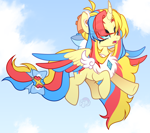 Size: 3078x2736 | Tagged: safe, artist:anriemper, oc, oc only, alicorn, pony, alicorn oc, base used, flying, high res, horn, simple background, solo, sun, wings