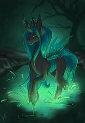 Size: 820x1180 | Tagged: safe, artist:stirren, queen chrysalis, changeling, pony, g4, solo, swamp