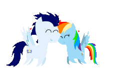 Size: 1280x720 | Tagged: safe, artist:mlplary6, rainbow dash, soarin', pegasus, pony, g4, animated, boyfriend and girlfriend, eyes closed, female, flying, gif, heart, male, mare, pointy ponies, ship:soarindash, shipping, simple background, smiling, snuggling, stallion, straight, transparent background