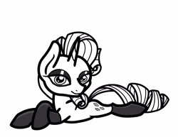 Size: 2048x1579 | Tagged: safe, artist:ewoudcponies, rarity, pony, unicorn, g4, black and white, clothes, female, grayscale, lineart, lying down, monochrome, prone, simple background, socks, solo, white background