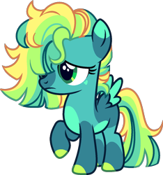 Size: 1144x1221 | Tagged: safe, artist:kurosawakuro, oc, oc only, pegasus, pony, base used, closed mouth, coat markings, colored eartips, colored hooves, colored wings, colored wingtips, female, filly, foal, frown, green eyes, offspring, pale belly, parent:sky stinger, parent:vapor trail, parents:vaporsky, pegasus oc, raised hoof, simple background, socks (coat markings), solo, spread wings, transparent background, wings, worried