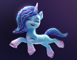 Size: 2740x2160 | Tagged: safe, artist:luminousdazzle, misty brightdawn, pony, unicorn, g5, 3d, blender, blender cycles, cute, female, gradient hooves, gradient horn, happy, high res, horn, mistybetes, multicolored mane, open mouth, render, smiling, solo, unshorn fetlocks