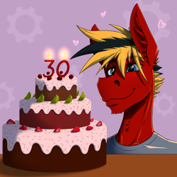 Size: 2000x2000 | Tagged: safe, artist:twotail813, oc, oc only, oc:gear, anthro, birthday, bust, cake, food, high res, portrait