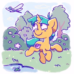 Size: 1024x1024 | Tagged: safe, artist:kukie, snails, dragonfly, insect, pony, unicorn, g4, colt, cute, diasnails, foal, happy, male, smiling, solo