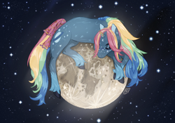Size: 2388x1668 | Tagged: safe, artist:nightprince-art, moonstone, pony, unicorn, g1, female, mare, moon, sleeping, solo, tangible heavenly object