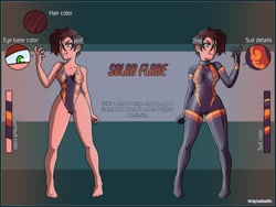 Size: 2500x1875 | Tagged: safe, artist:devillustart, oc, oc only, oc:solar flare(fire), human, equestria girls, g4, barely pony related, clothes, fireheart76's latex suit design, gloves, humanized, latex, latex boots, latex gloves, latex stockings, latex suit, prisoners of the moon, reference sheet, rubber, rubber gloves, rubber suit, stockings, thigh highs