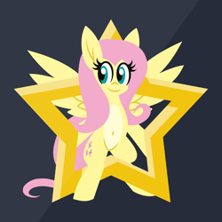 Size: 1200x1200 | Tagged: safe, artist:tridashie, fluttershy, pegasus, pony, g4, advertisement, advertisement in description, belly button, bipedal, female, full body, looking at you, mare, pale belly, redbubble, simple background, smiling, smiling at you, solo, stars, teepublic