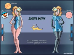 Size: 2500x1875 | Tagged: safe, artist:devillustart, oc, oc only, oc:summer breeze(fireverse), human, equestria girls, g4, barely pony related, clothes, fireheart76's latex suit design, gloves, hand on hip, humanized, latex, latex boots, latex gloves, latex suit, prisoners of the moon, reference sheet, rubber, rubber boots, rubber gloves, rubber suit, skintight, skintight clothes, swimsuit