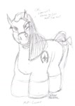 Size: 614x860 | Tagged: safe, artist:brongaar, oc, oc only, oc:gunnlod, earth pony, pony, g3, 2005, angry, bow, female, grayscale, looking at you, mare, monochrome, non-mlp oc, ponified, signature, tail, tail bow, traditional art