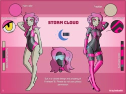 Size: 2500x1875 | Tagged: safe, artist:devillustart, oc, oc only, oc:storm cloud, human, equestria girls, g4, barely pony related, clothes, fireheart76's latex suit design, gloves, humanized, latex, latex boots, latex gloves, latex suit, prisoners of the moon, reference sheet, rubber, rubber boots, rubber gloves, rubber suit