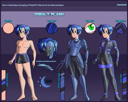 Size: 2500x2000 | Tagged: safe, artist:devillustart, oc, oc:guard cobalt flash, human, equestria girls, g4, barely pony related, clothes, fireheart76's latex suit design, gloves, high res, humanized, humanized oc, latex, latex boots, latex gloves, latex suit, prisoners of the moon, reference sheet, rubber, rubber boots, rubber gloves, rubber suit