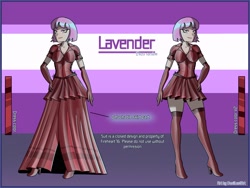 Size: 2500x1875 | Tagged: safe, artist:devillustart, oc, oc:nurse lavender blossom, human, equestria girls, g4, barely pony related, clothes, fireheart76's latex suit design, gloves, hand on hip, humanized, humanized oc, latex, latex dress, latex gloves, latex suit, prisoners of the moon, reference sheet, rubber, rubber boots, rubber dress, rubber gloves, rubber suit