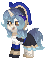 Size: 736x928 | Tagged: safe, artist:asiandra dash, pony, unicorn, pony town, animated, clothes, female, genshin impact, gif, layla (genshin impact), mare, pixel art, ponified, simple background, solo, transparent background, yawn