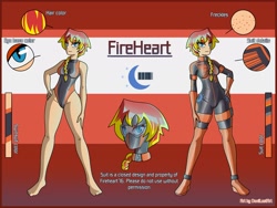 Size: 2500x1875 | Tagged: safe, artist:devillustart, oc, oc only, oc:fireheart(fire), human, equestria girls, g4, clothes, duality, eye clipping through hair, eyebrows, eyebrows visible through hair, female, fireheart76's latex suit design, gloves, hand on hip, high res, humanized, latex, latex boots, latex gloves, latex suit, prisoners of the moon, reference sheet, rubber, rubber boots, rubber gloves, rubber suit, rule 63, solo