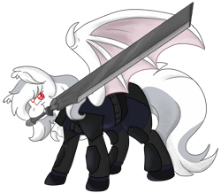 Size: 2213x1932 | Tagged: safe, artist:euspuche, oc, oc only, bat pony, pony, bat pony oc, blade, clothes, full body, looking at you, male, pose, simple background, smiling, solo, stallion, transparent background, weapon