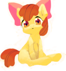 Size: 438x475 | Tagged: safe, artist:aruurara, apple bloom, earth pony, pony, g4, female, filly, foal, looking at you, simple background, sitting, solo, white background