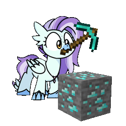Size: 1000x1000 | Tagged: safe, artist:sugar morning, part of a set, oc, oc only, oc:ocean breeze (savygriffs), classical hippogriff, hippogriff, animated, commission, diamond, diamond ore, diamond pickaxe, gif, hippogriff oc, minecraft, mining, mouth hold, ore block, pickaxe, simple background, solo, sugar morning's miners, transparent background, ych result