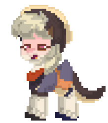 Size: 784x896 | Tagged: safe, artist:asiandra dash, earth pony, pony, pony town, animated, clothes, eyes closed, female, genshin impact, gif, mare, open mouth, pixel art, ponified, puffy cheeks, sayu (genshin impact), simple background, sneezing, solo, transparent background