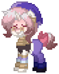 Size: 704x880 | Tagged: safe, artist:asiandra dash, pony, unicorn, pony town, animated, clothes, dori (genshin impact), female, genshin impact, gif, giggling, glasses, hat, mare, pixel art, ponified, ribbon, simple background, solo, transparent background