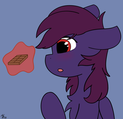 Size: 1500x1456 | Tagged: safe, artist:hardrock, oc, oc:pestyskillengton, pegasus, pony, blushing, chocolate, food, magic, pegasus oc, solo, telekinesis