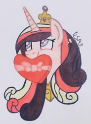 Size: 1157x1572 | Tagged: safe, artist:chewy-tartz, princess cadance, alicorn, pony, g4, bust, female, heart, mare, portrait, solo, traditional art