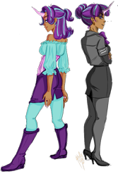 Size: 589x884 | Tagged: safe, artist:himram, starlight glimmer, human, g4, boots, clothes, dark skin, high heel boots, horn, humanized, shirt, shoes, shorts, simple background, solo, transparent background, uniform