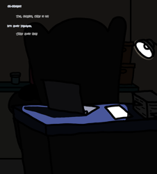 Size: 3023x3351 | Tagged: safe, artist:professorventurer, series:ask pippamena, back turned, dark, high res, offscreen character, police station, shadowy pony, sheriff