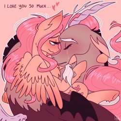 Size: 1600x1600 | Tagged: safe, artist:the-fucking-cannibal, discord, fluttershy, pegasus, pony, g4, crying, duo, female, male, ship:discoshy, shipping, simple background, straight