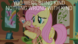 Size: 1920x1080 | Tagged: safe, edit, edited screencap, editor:quoterific, screencap, fluttershy, philomena, a bird in the hoof, g4, doctor who, fluttershy's cottage (interior)