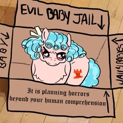Size: 1280x1280 | Tagged: safe, artist:amendokat, cozy glow, pegasus, pony, g4, angry, box, evil, female, filly, foal, frown, gay baby jail, pony in a box, pure concentrated unfiltered evil of the utmost potency, pure unfiltered evil, solo