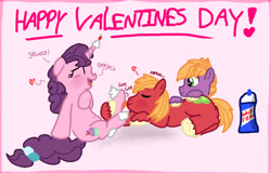 Size: 628x402 | Tagged: safe, artist:princessdestiny200i, big macintosh, little mac, sugar belle, earth pony, pony, unicorn, g4, blushing, colt, eyes closed, family, female, fetish, foal, food, heart, holiday, hoof fetish, hoof licking, hoof tickling, hoof worship, licking, lying down, male, mare, open mouth, prone, ship:sugarmac, shipping, sitting, stallion, straight, tickle torture, tickling, tongue out, unshorn fetlocks, valentine's day, whipped cream