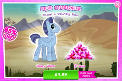 Size: 1965x1301 | Tagged: safe, gameloft, zahid, zebra, g4, my little pony: magic princess, advertisement, coat markings, costs real money, english, gem, introduction card, male, mobile game, numbers, sale, solo, stallion, swirls, swirly markings, text