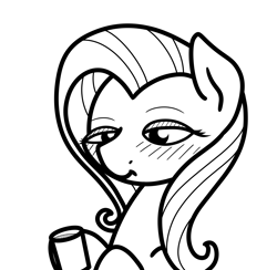 Size: 2048x2002 | Tagged: safe, artist:ewoudcponies, fluttershy, g4, black and white, female, grayscale, high res, lineart, monochrome, simple background, solo, white background