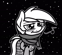 Size: 2048x1826 | Tagged: safe, artist:ewoudcponies, roseluck, earth pony, pony, g4, clothes, female, grayscale, monochrome, scarf, snow, snowfall, solo, winter