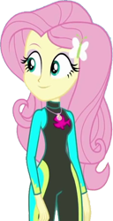 Size: 1292x2520 | Tagged: safe, edit, edited screencap, editor:homersimpson1983, screencap, fluttershy, human, aww... baby turtles, equestria girls, g4, my little pony equestria girls: better together, background removed, clothes, cutie mark accessory, eyeshadow, female, fluttershy's wetsuit, geode of fauna, grin, hairpin, jewelry, magical geodes, makeup, necklace, not a vector, simple background, smiling, solo, swimsuit, transparent background, wetsuit