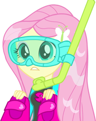 Size: 1996x2520 | Tagged: safe, edit, edited screencap, editor:homersimpson1983, screencap, fluttershy, human, equestria girls, equestria girls series, forgotten friendship, g4, background removed, clothes, dive mask, female, flippers (gear), fluttershy's wetsuit, goggles, not a vector, simple background, snorkel, solo, swimsuit, transparent background, wet hair, wetsuit