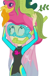 Size: 1622x2520 | Tagged: safe, edit, edited screencap, editor:homersimpson1983, screencap, fluttershy, human, equestria girls, equestria girls series, g4, unsolved selfie mysteries, background removed, clothes, dive mask, female, fluttershy's wetsuit, goggles, not a vector, seaweed, simple background, snorkel, solo, swimsuit, transparent background, wet hair, wetsuit