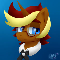 Size: 1200x1200 | Tagged: safe, artist:eldrick, oc, oc only, pony, unicorn, bust, commission, glasses, gradient background, icon, lidded eyes, looking at you, male, portrait, solo, stallion, stubble