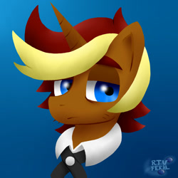 Size: 1200x1200 | Tagged: safe, alternate version, artist:eldrick, oc, oc only, pony, unicorn, bust, commission, glasses, gradient background, icon, lidded eyes, looking at you, male, portrait, solo, stallion, stubble