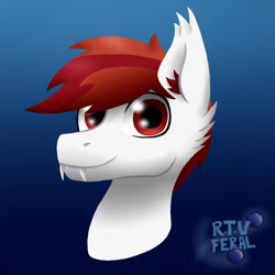 Size: 1200x1200 | Tagged: safe, artist:eldrick, oc, oc only, bat pony, bat pony oc, bust, commission, ear fluff, fangs, gradient background, looking at you, male, portrait, signature, smiling, solo, stallion