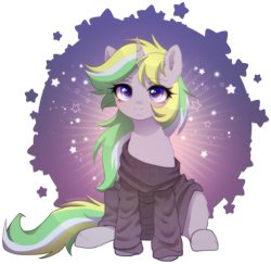 Size: 2169x2112 | Tagged: safe, alternate character, alternate version, artist:avrameow, part of a set, oc, oc only, pony, unicorn, clothes, commission, high res, horn, oversized clothes, simple background, solo, sweater, transparent background, unicorn oc, ych result