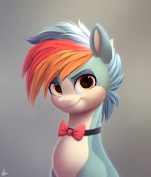 Size: 1700x2000 | Tagged: safe, artist:luminousdazzle, oc, oc only, earth pony, pony, bowtie, bust, commission, earth pony oc, looking at you, portrait, smiling, smiling at you, solo