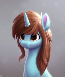 Size: 1700x2000 | Tagged: safe, artist:luminousdazzle, oc, oc only, pony, unicorn, bust, commission, female, horn, mare, portrait, smiling, solo, unicorn oc