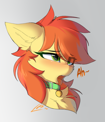 Size: 3000x3500 | Tagged: safe, artist:lunylin, oc, oc only, oc:software pushulka, pegasus, pony, ahegao, blushing, bust, chest fluff, collar, eye clipping through hair, female, gray background, high res, open mouth, pegasus oc, simple background, solo, tongue out